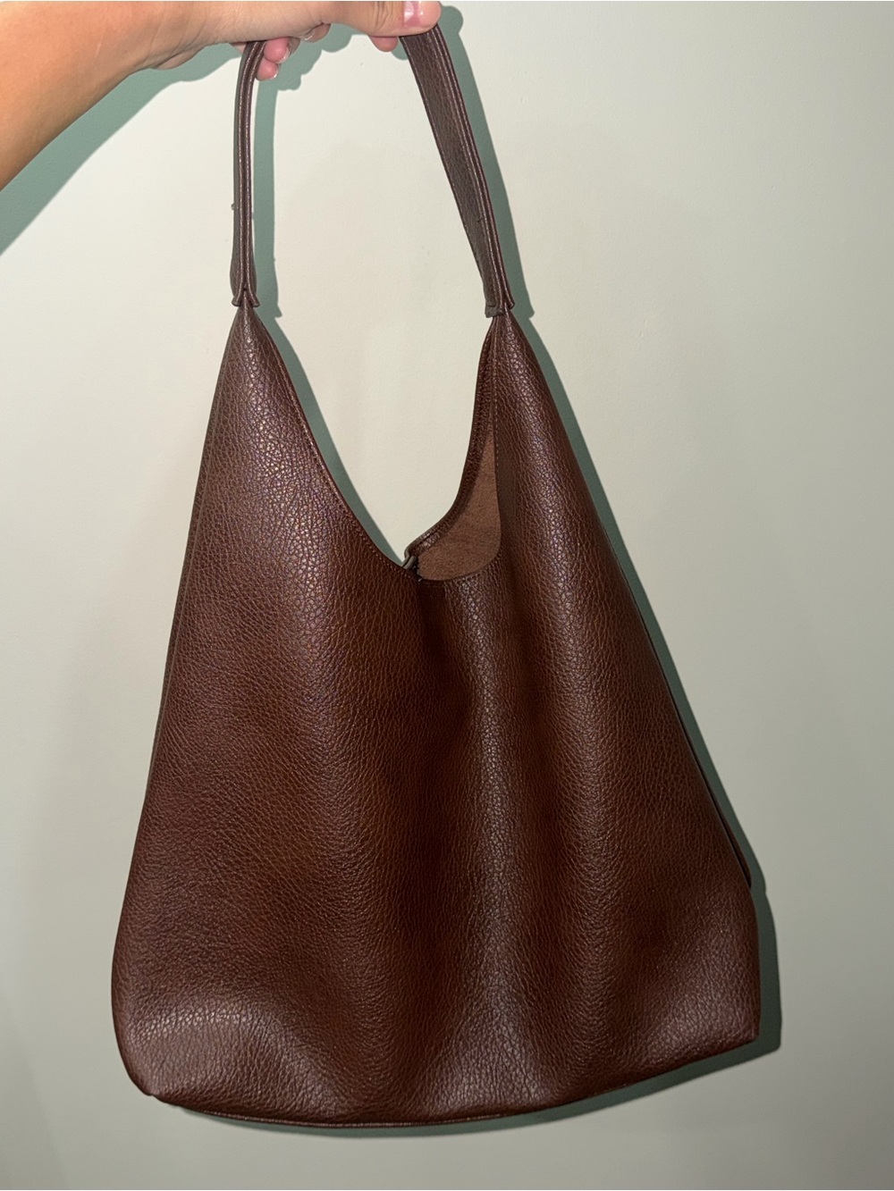 Minimalist Brown Pebbled Leather Shoulder Bag